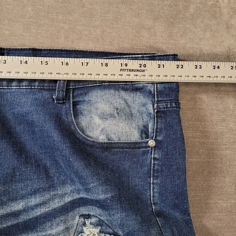 Encrypted Baggy Distressed Zipper Knees‎ Jeans Mens Blue Actual Size 44 x 33